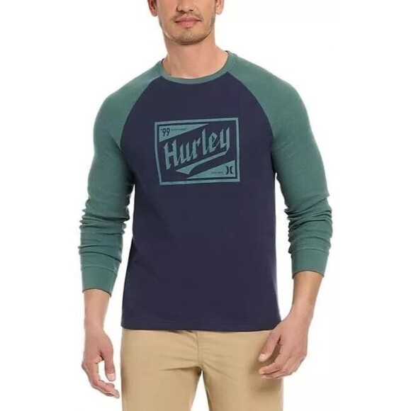 Hurley Other - Hurley Logo Graphic Tee Shirt Mens XXL Green Blue Waffle Knit Thermal NEW